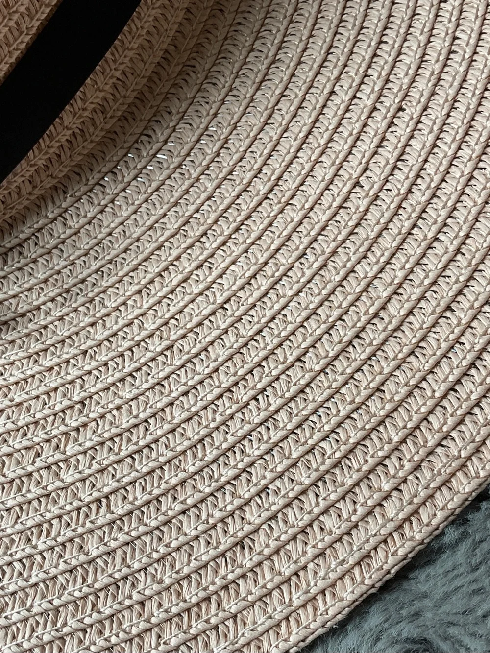 Wide Brim Straw Sun Hat with Black Ribbon - Blush Pink